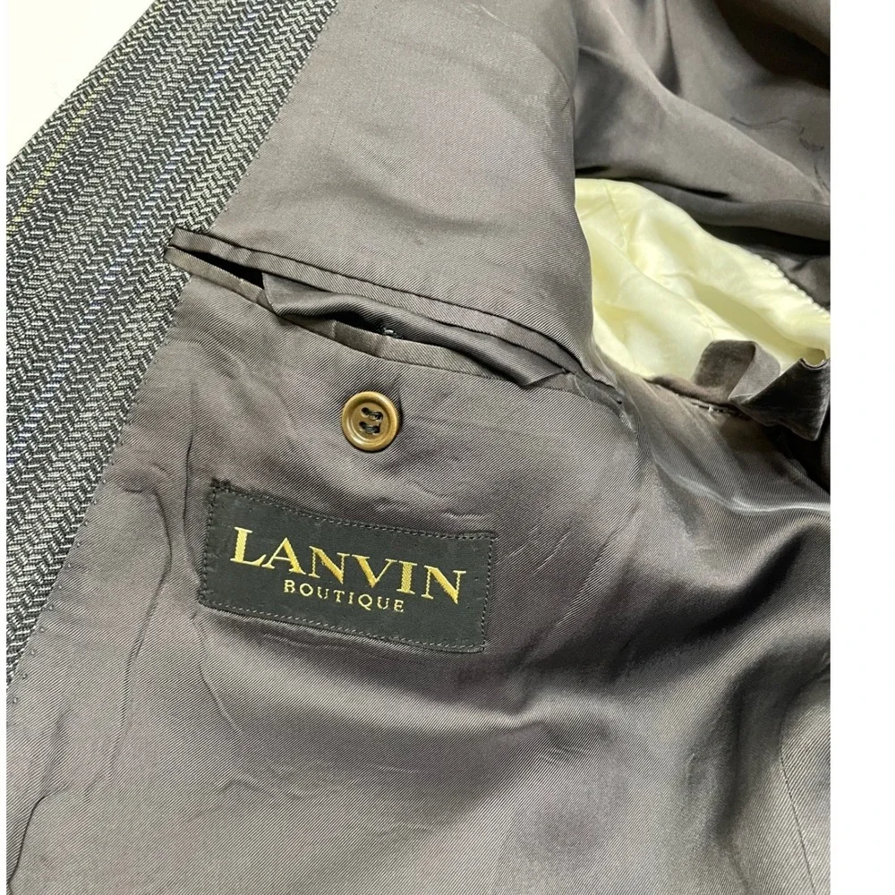Vtg Lanvin Boutique Italy Wool Double Breasted‎ Blazer Suit Gray Mens Size 50